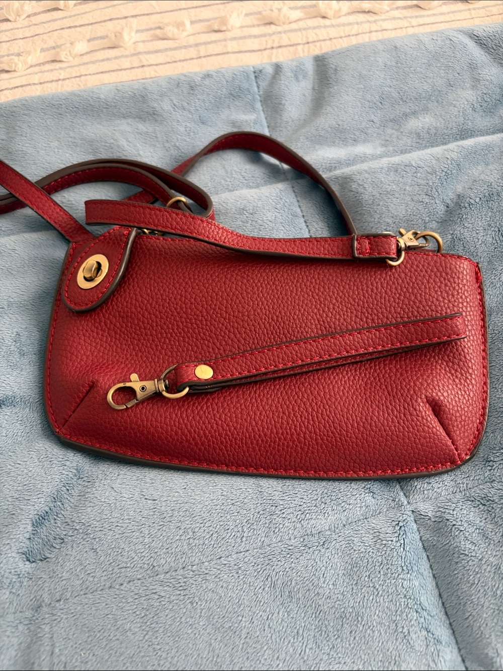 Joy Susan Red Pebbled Leather Wristlet Clutch with Gold Hardware - Picture 3 of 3